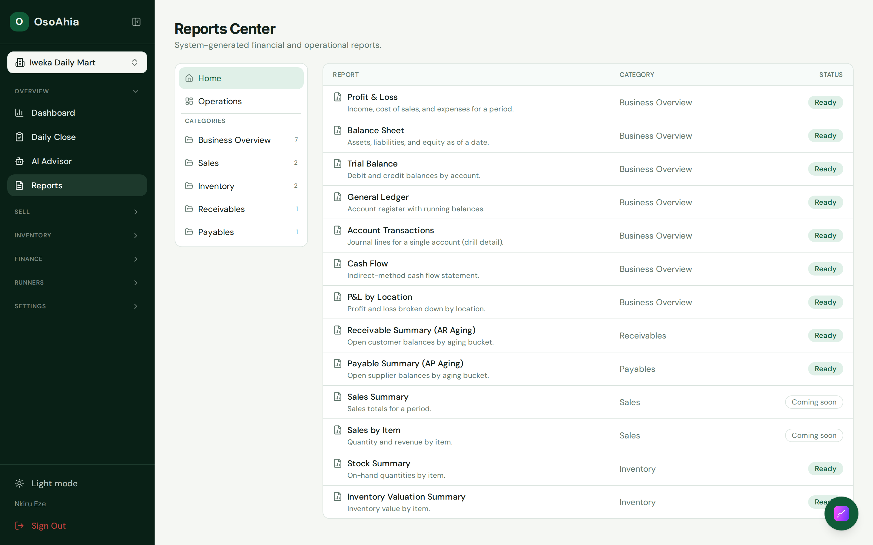 Reports Center catalog.